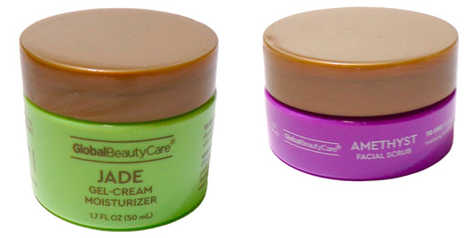 Global Beauty Amethyst Facial Scrub Polishing 1oz & Jade Gel Cream Moisturizing