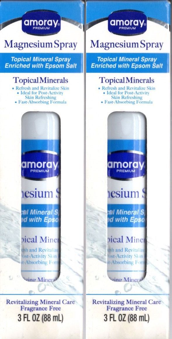 Amoray Premium Magnesium Topical Mineral Spray Fragrance Free 3 fl oz (Set of 2)