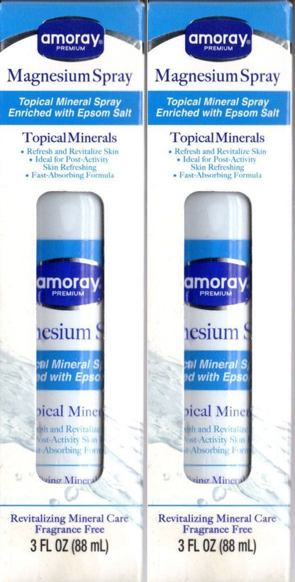 Amoray Premium Magnesium Topical Mineral Spray Fragrance Free 3 fl oz (Set of 2)