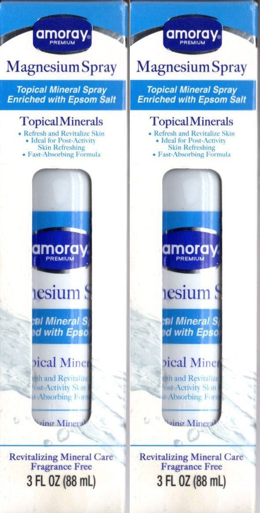 Amoray Premium Magnesium Topical Mineral Spray Fragrance Free 3 fl oz (Set of 2)