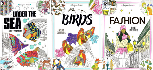 Designer Series - Fashion, Birds, Under The Sea - Adult Coloring Book (Set of 3)