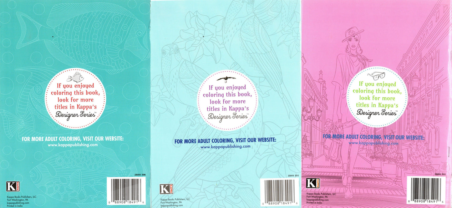 Designer Series - Fashion, Birds, Under The Sea - Adult Coloring Book (Set of 3)