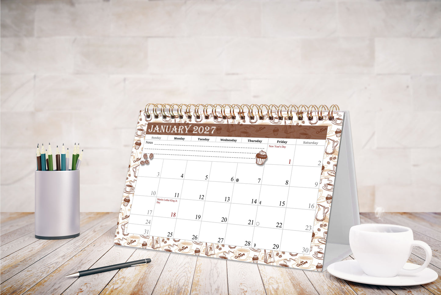 2027-12 Months Desk Calendar Desktop Planner with To-Do List & Notes 020