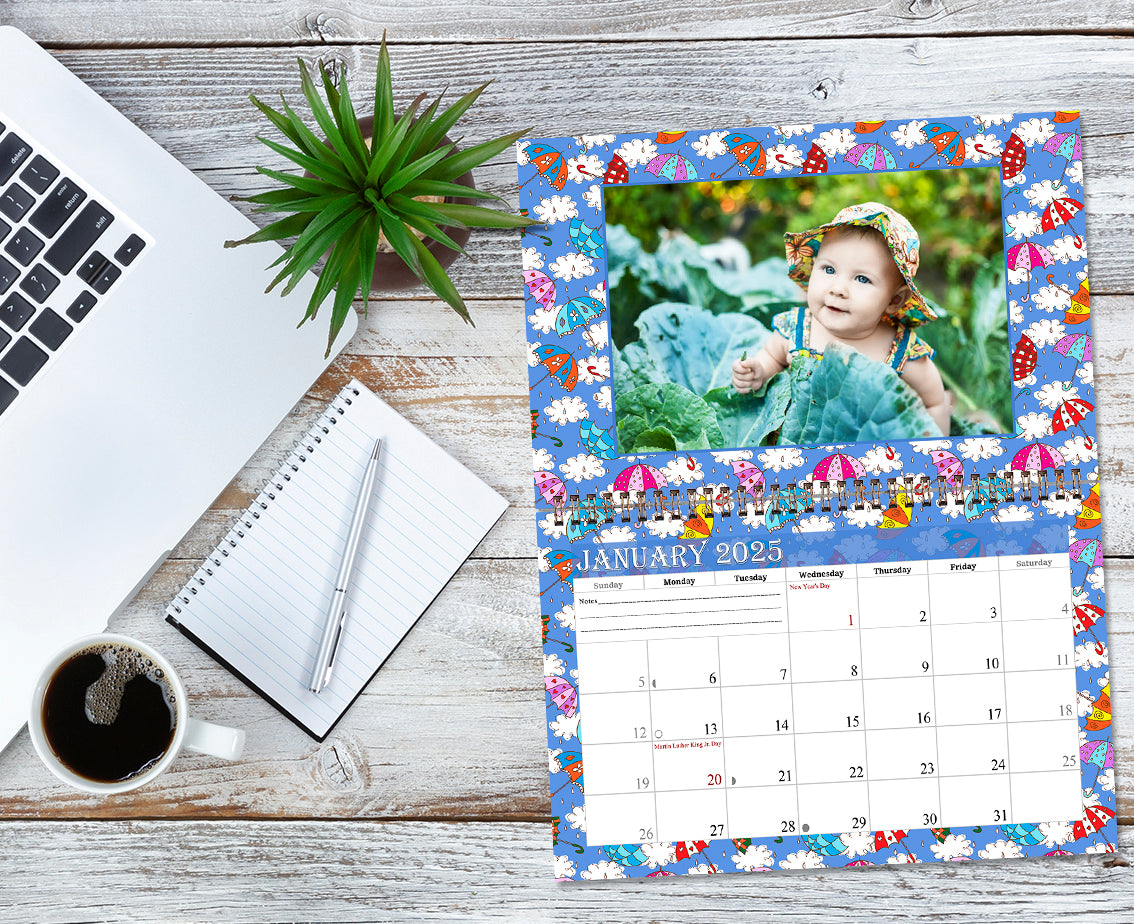 2025 Photo Frame Wall Spiral-bound Calendar (Add Your Own Photos) - 12 Months Desktop/Wall Calendar/Planner - (Edition #14)