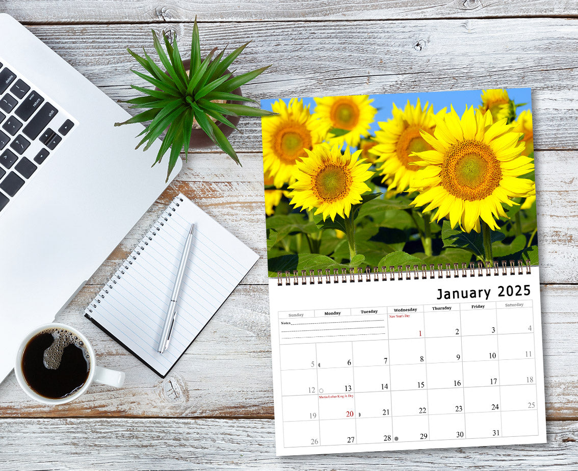 2025 Spiral-bound Wall Calendar (Sunflowers) - 12 Months Desktop/Wall Calendar/Planner (Copy)