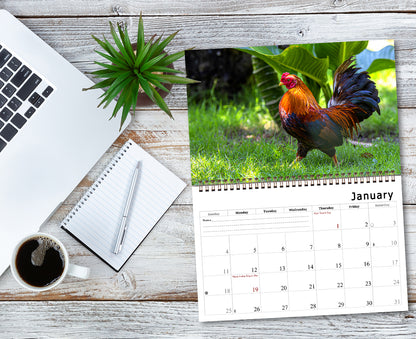 2027 Spiral-bound Wall Calendar (Roosters) - 12 Months Desktop/Wall Calendar/Planner