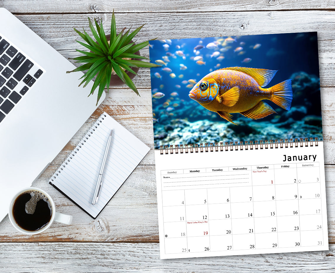 2027 Spiral-bound Wall Calendar (Tropical Fishes) - 12 Months Desktop/Wall Calendar/Planner