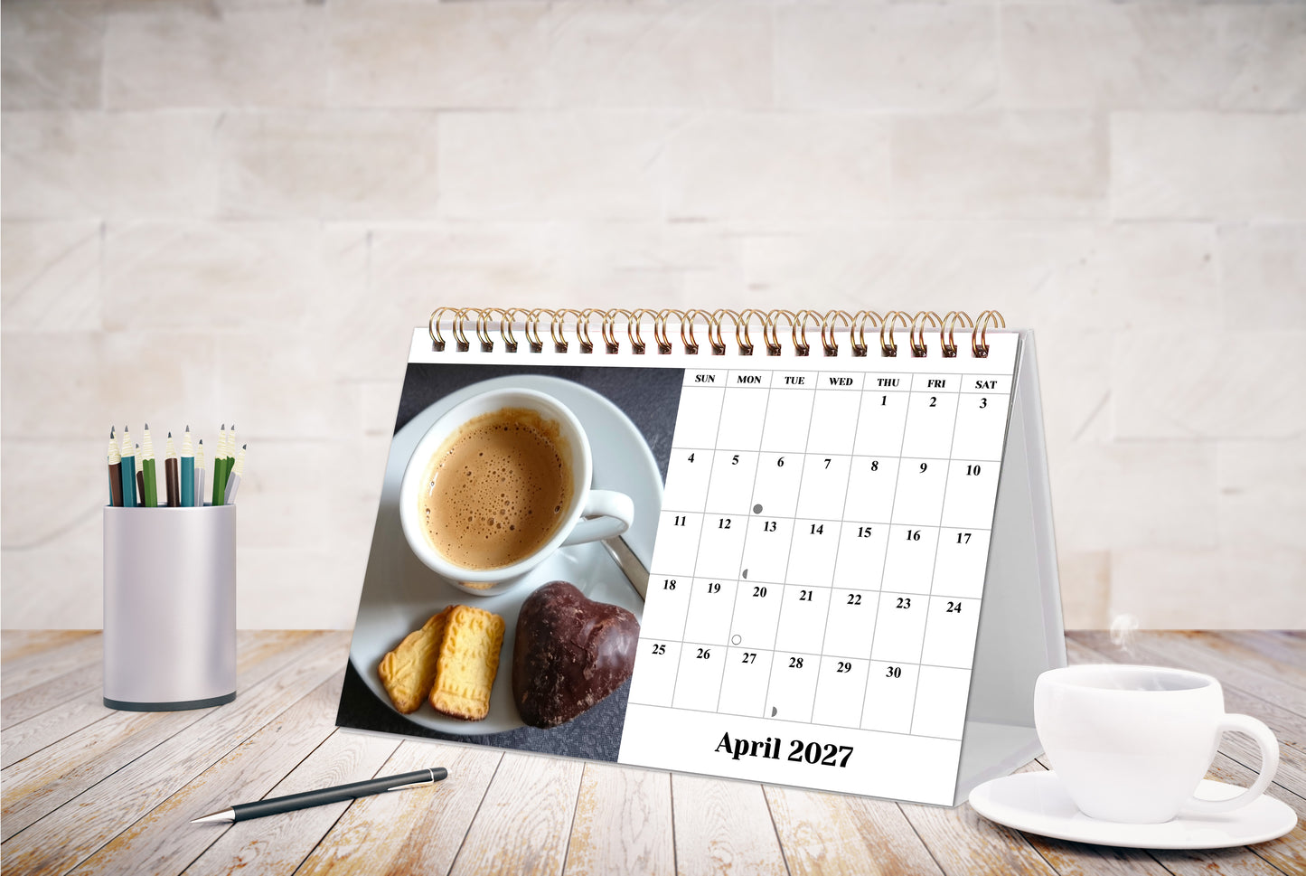 2027-12 Months Desk Calendar Desktop Planner with To-Do List (Coffee Time)