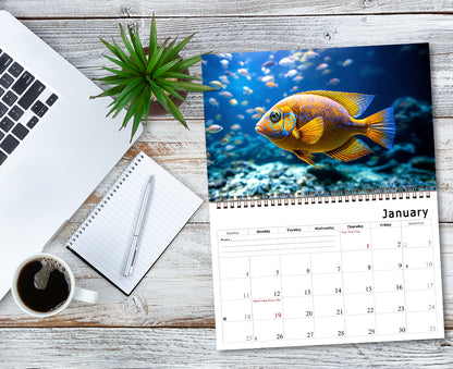 2026 Spiral-bound Wall Calendar (Tropical Fishes) - 12 Months Desktop/Wall Calendar/Planner
