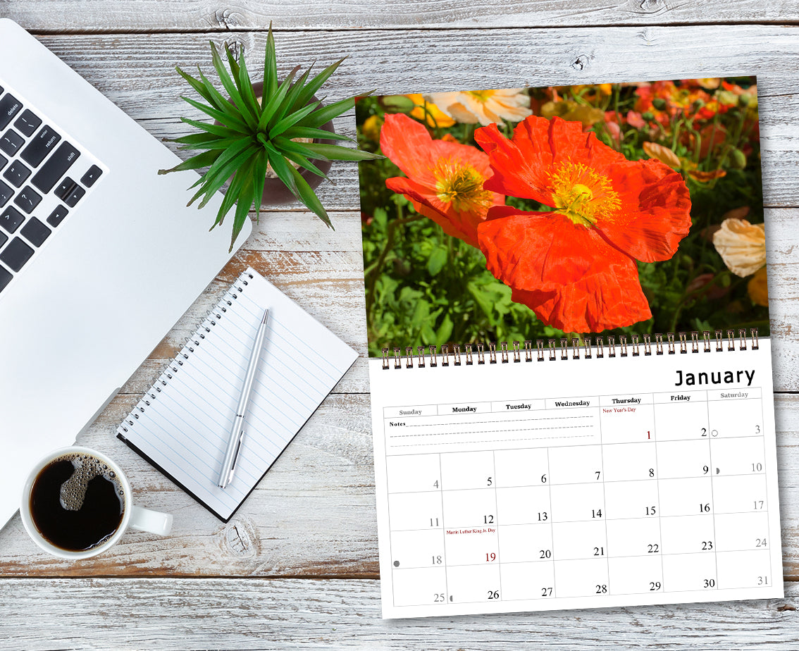 2026 Spiral-bound Wall Calendar (Flowers) - 12 Months Desktop/Wall Calendar/Planner