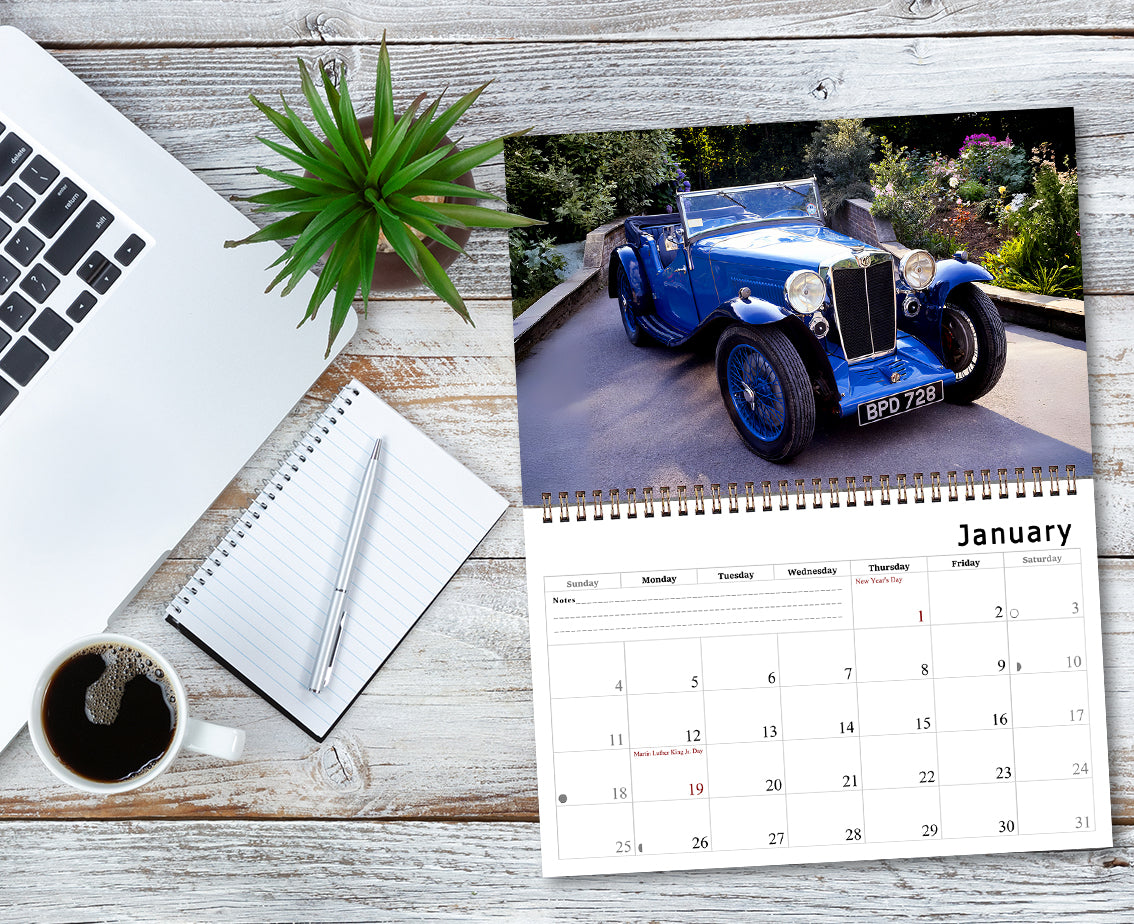 2027 Spiral-bound Wall Calendar (Classic Cars) - 12 Months Desktop/Wall Calendar/Planner