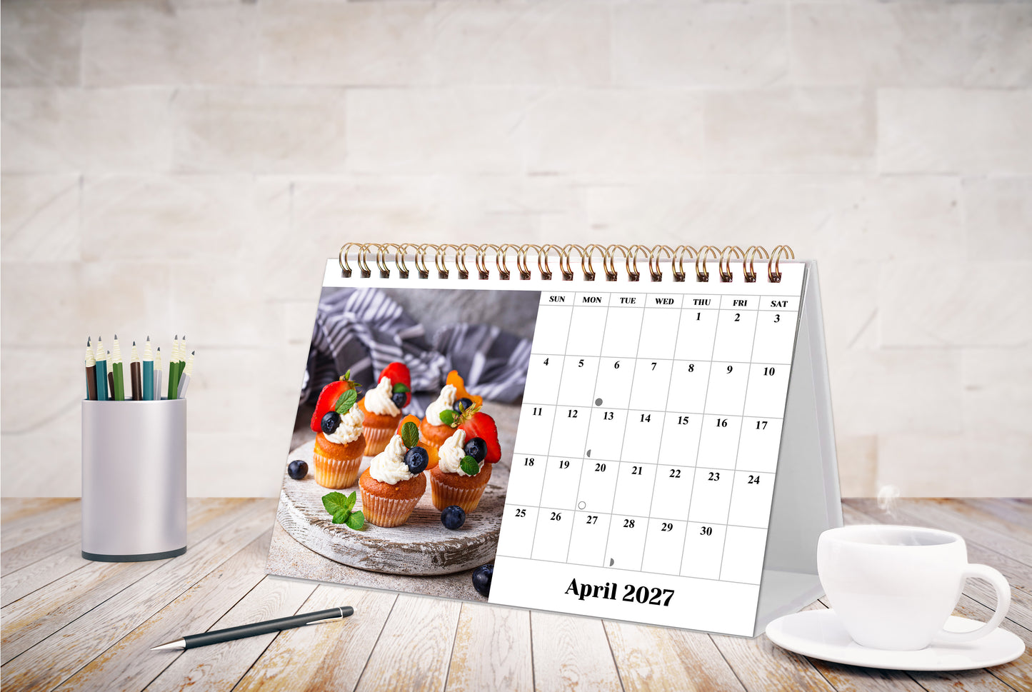 2027-12 Months Desk Calendar Desktop Planner with To-Do List (Cupcakes)