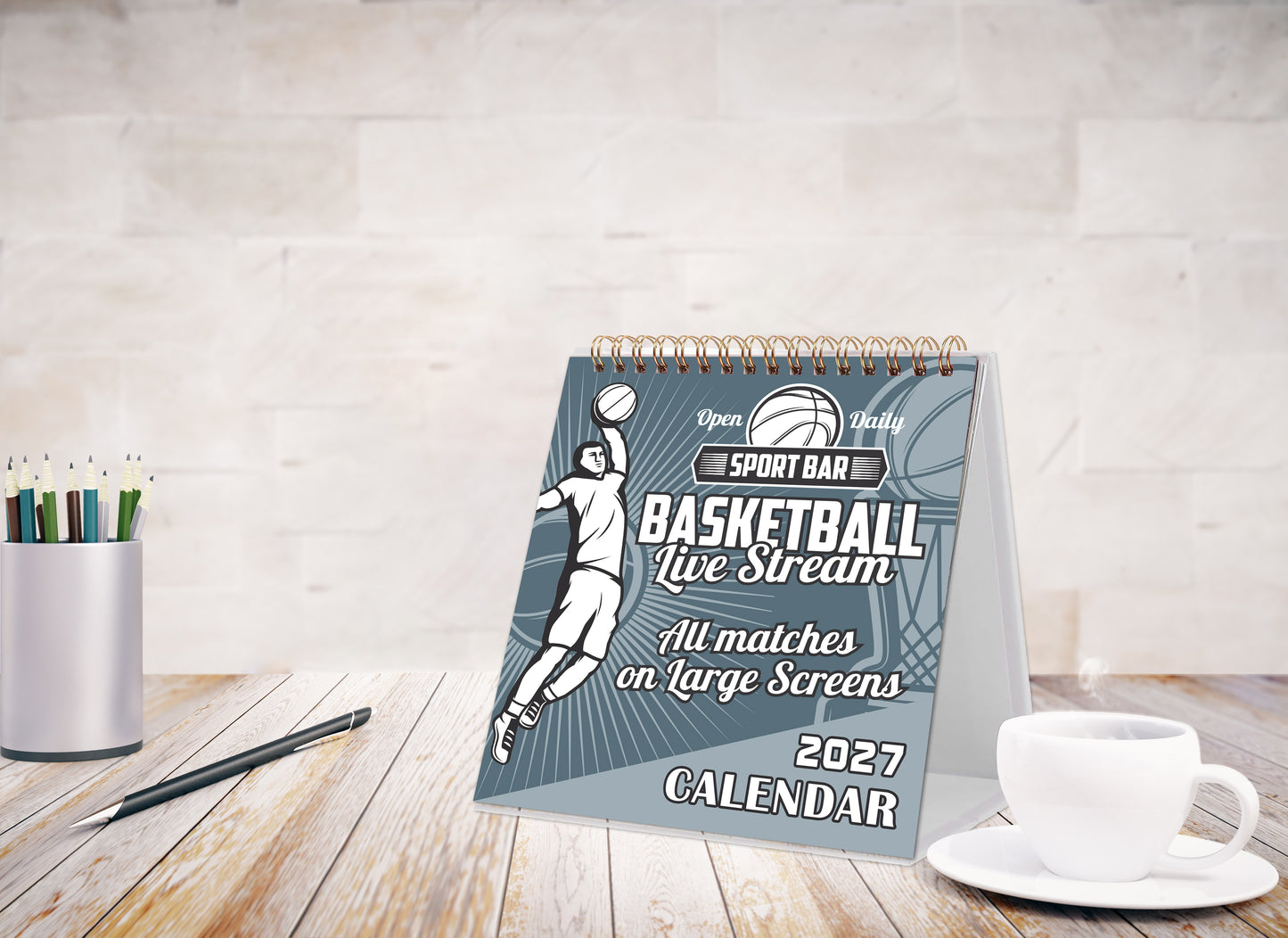 2027-12 Months Desk Calendar Desktop Planner with To-Do List (Basketball)