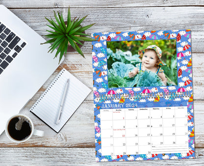 2024 Photo Frame Wall Spiral-bound Calendar (Add Your Own Photos) - 12 Months Desktop/Wall Calendar/Planner - (Edition #14)