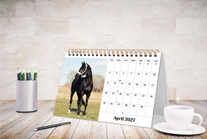 2027-12 Months Desk Calendar Desktop Planner with To-Do List (Horses)