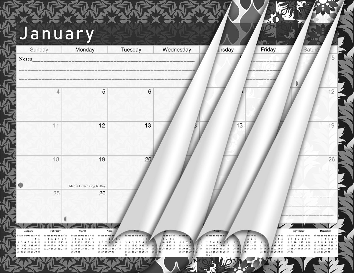 2026-2027 Monthly Spiral-Bound Wall/Desk Calendar - Desktop/Wall Blotter Calendar/Planner - (Edition B&W #017)