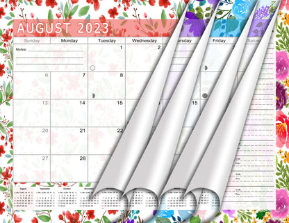 2023-2024 Academic Year 12 Months Student Calendar/Planner in Protective Sleeve for 3-Ring Binder, Desk or Wall -v020 (Flower)