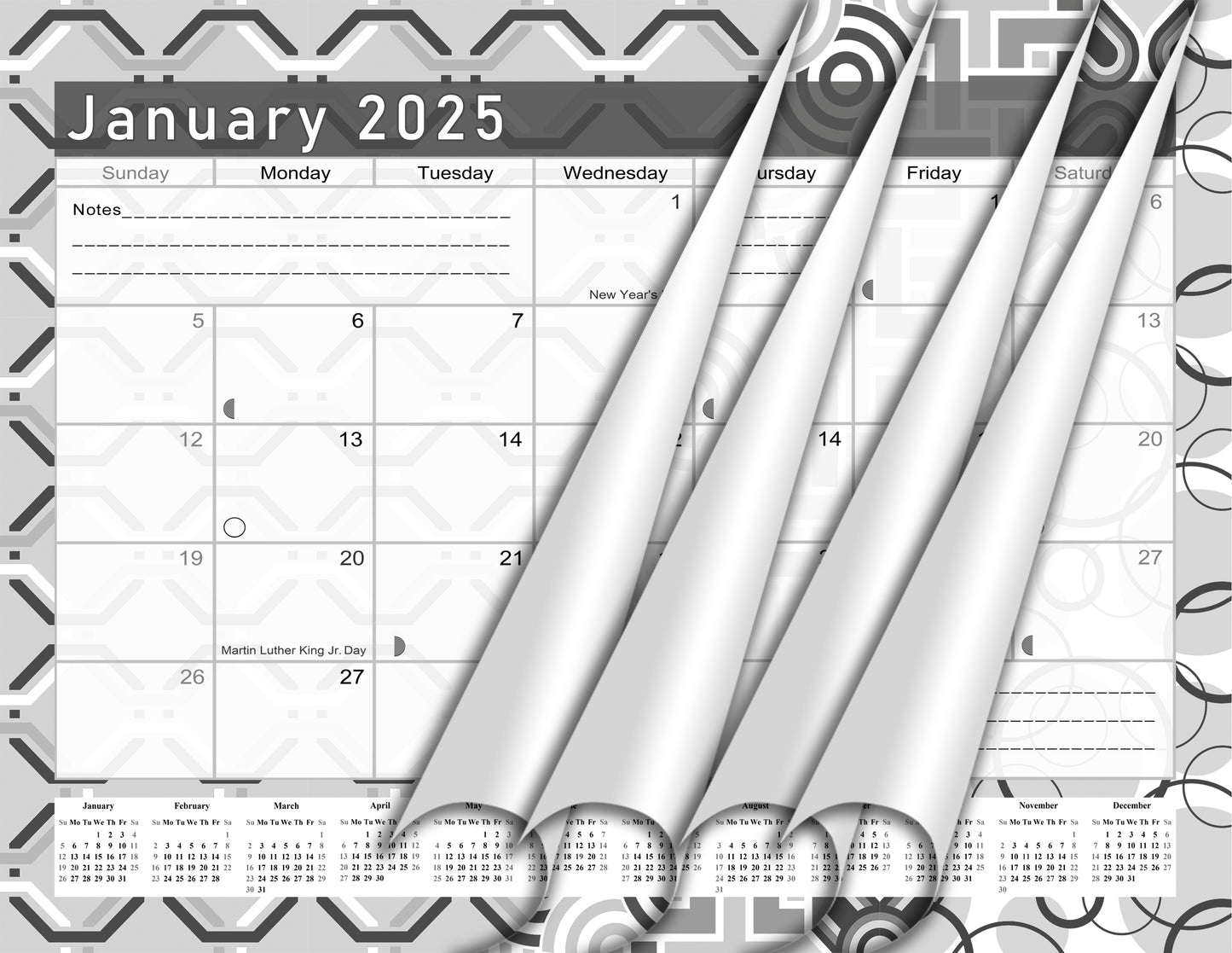 2025 Monthly Magnetic/Desk Calendar - 12 Months Desktop/Wall Calendar/Planner B&W- (#26-04)