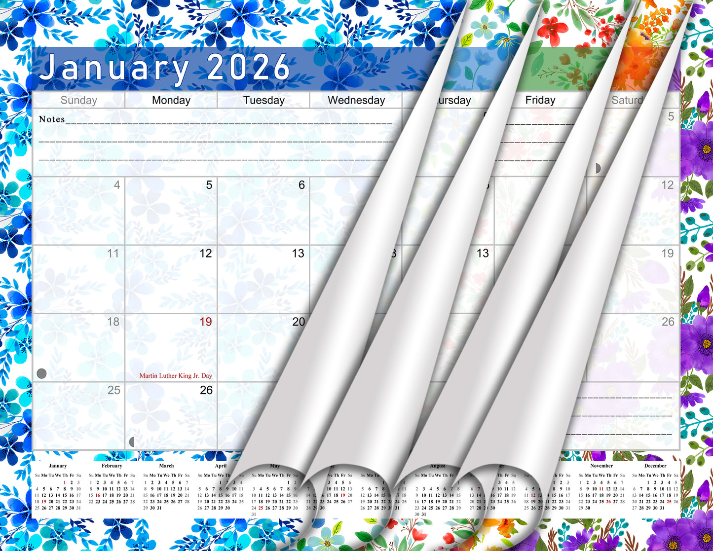 2025 - 2026 Student Calendar/Planner for 3-Ring Binder, Desk, or Wall - v022