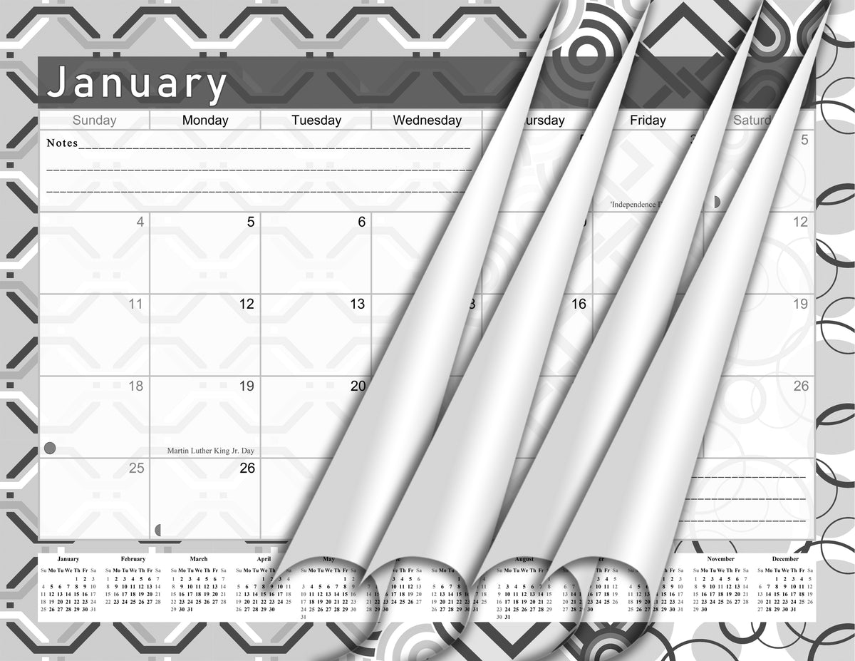2026-2027 Monthly Spiral-Bound Wall/Desk Calendar - Desktop/Wall Blotter Calendar/Planner - (Edition Geometric B&W #04)
