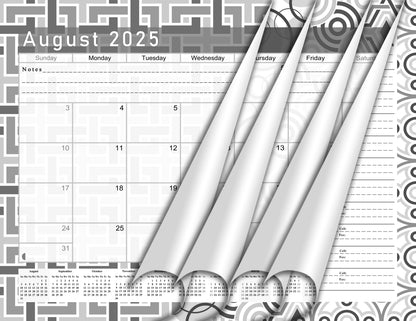 2025 - 2026 Academic Year 12 Months Student Calendar / College Planner for 3-Ring Binder, Desk or Wall -School Supplies - Made in USA - Black&White - (Edition #014)
