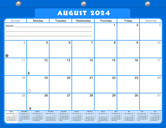 2024-2025 Academic Year 12 Months Student Calendar/Planner for 3-Ring Binder, Desk or Wall -v004
