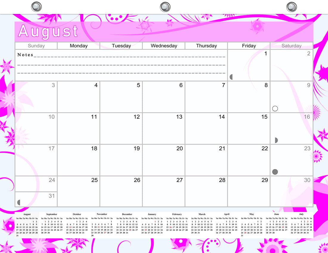 2026 - 2027 Academic Year 12 Months Student Calendar / College Planner for 3-Ring Binder, Desk or Wall -School Supplies - Made in USA -v016b