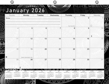 2025 - 2026 Student Calendar/Planner for 3-Ring Binder, Desk, or Wall - Black&White -v012