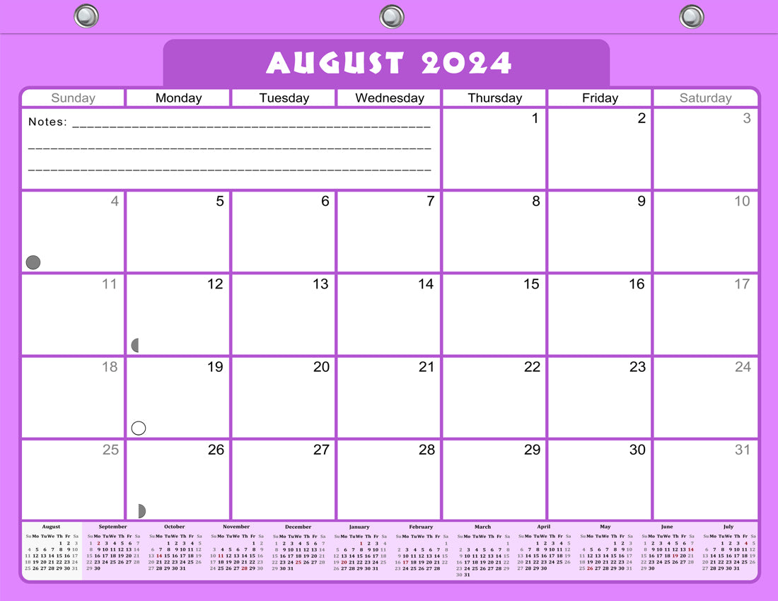 2024-2025 Academic Year 12 Months Student Calendar/Planner for 3-Ring Binder, Desk or Wall -v005