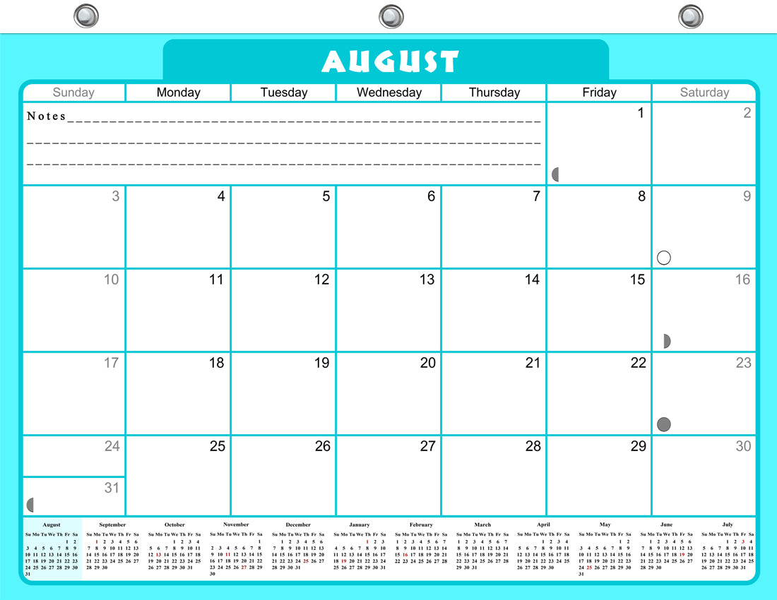 2026 - 2027 Academic Year 12 Months Student Calendar / College Planner for 3-Ring Binder, Desk or Wall -School Supplies - Made in USA -v006
