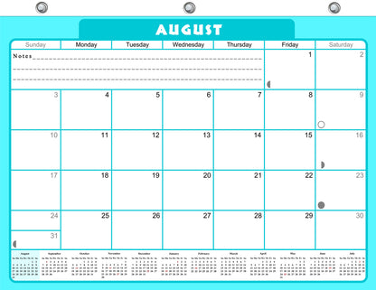2026 - 2027 Academic Year 12 Months Student Calendar / College Planner for 3-Ring Binder, Desk or Wall -School Supplies - Made in USA -v006