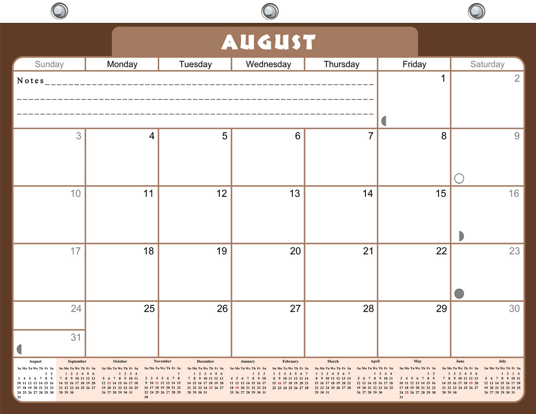 2026 - 2027 Academic Year 12 Months Student Calendar / College Planner for 3-Ring Binder, Desk or Wall -School Supplies - Made in USA -v022