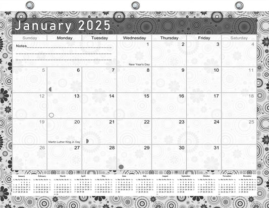 2024 - 2025 Student Calendar/Planner for 3-Ring Binder, Desk, or Wall - B&W v020