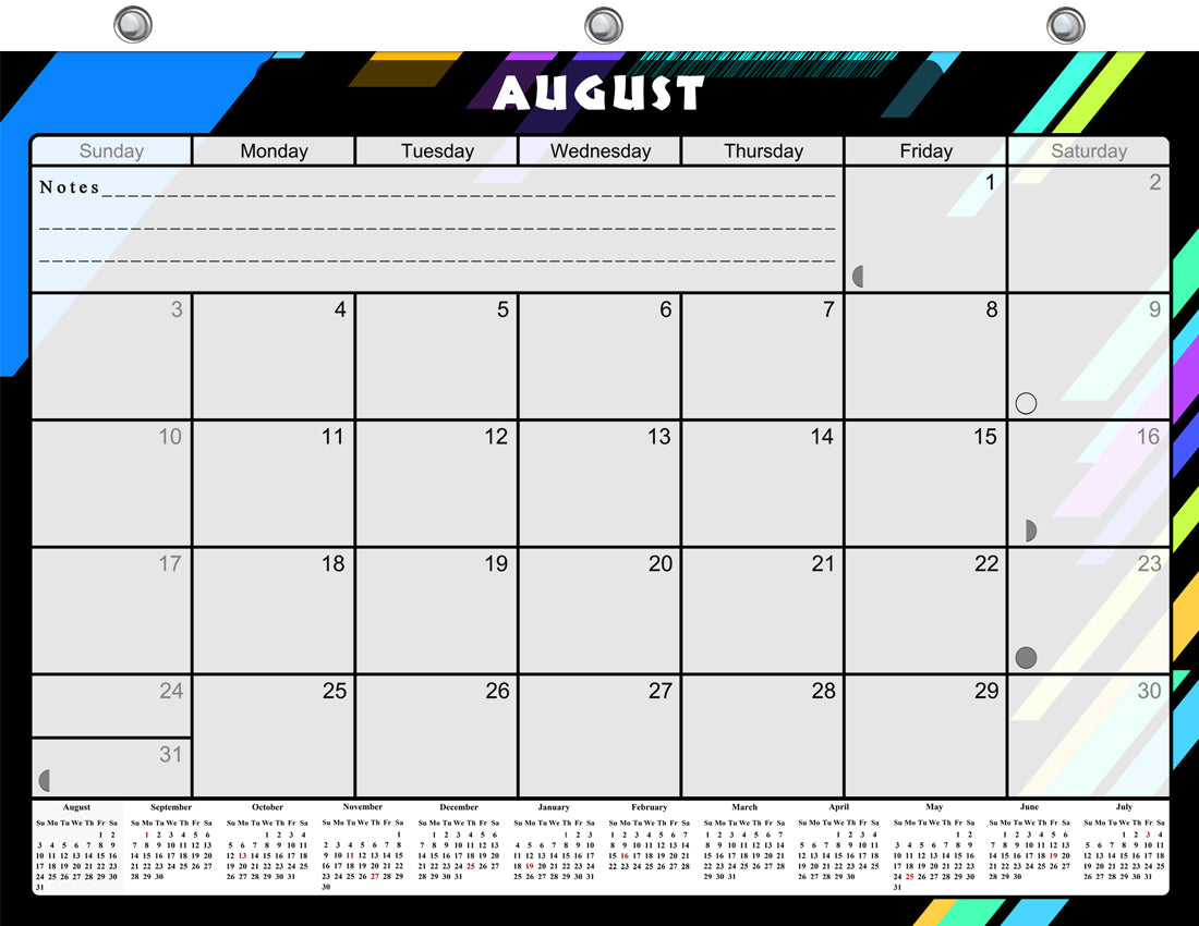 2026 - 2027 Academic Year 12 Months Student Calendar / College Planner for 3-Ring Binder, Desk or Wall -School Supplies - Made in USA (Edition #012)