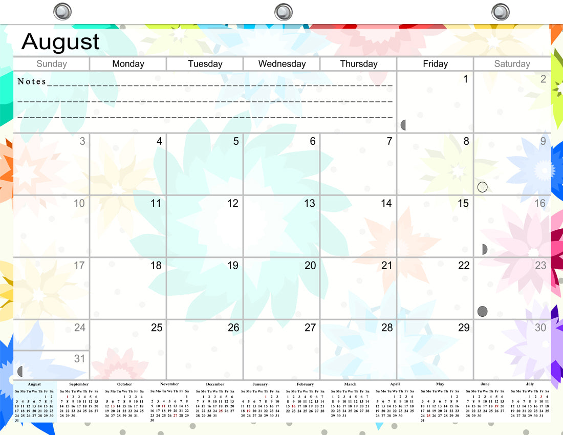 2026 - 2027 Academic Year 12 Months Student Calendar / College Planner for 3-Ring Binder, Desk or Wall -School Supplies - Made in USA -v008