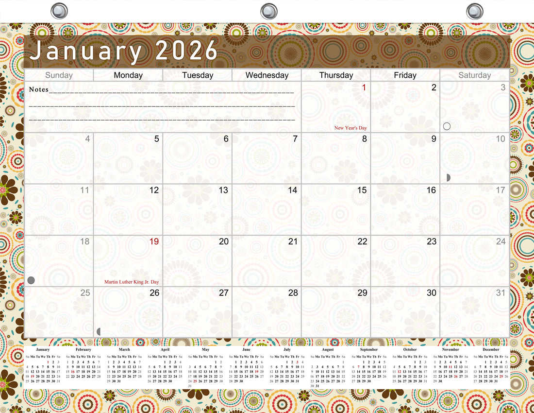 2025 - 2026 Student Calendar/Planner for 3-Ring Binder, Desk, or Wall - v020