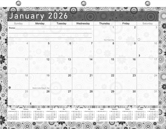 2025 - 2026 Student Calendar/Planner for 3-Ring Binder, Desk, or Wall - B&W v020