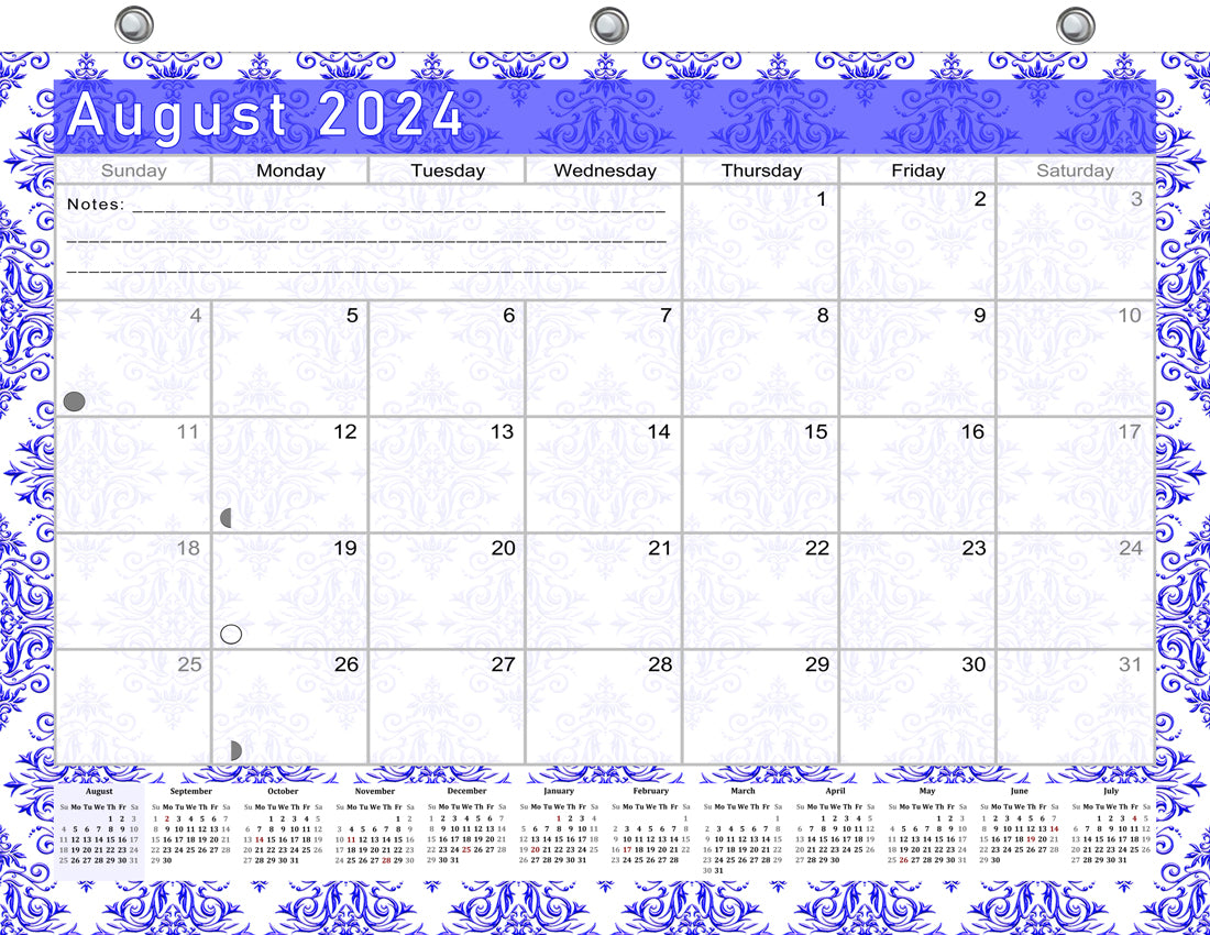 2024-2025 Academic Year 12 Months Student Calendar/Planner for 3-Ring Binder, Desk or Wall -v018