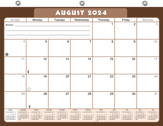 2024-2025 Academic Year 12 Months Student Calendar/Planner for 3-Ring Binder, Desk or Wall -v022
