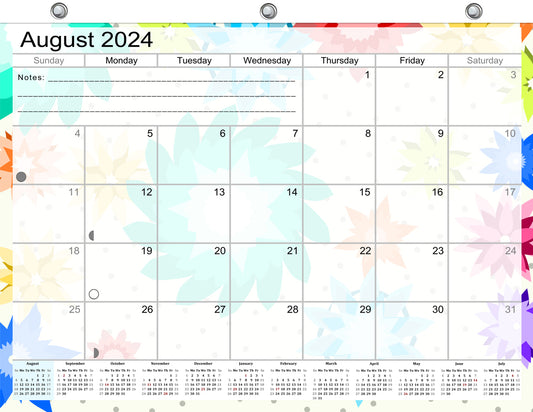 2024-2025 Academic Year 12 Months Student Calendar/Planner for 3-Ring Binder, Desk or Wall -v008