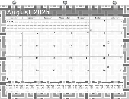 2025 - 2026 Academic Year 12 Months Student Calendar / College Planner for 3-Ring Binder, Desk or Wall -School Supplies - Made in USA - Black&White - (Edition #014)