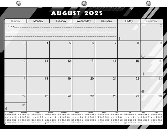 2025 - 2026 Academic Year 12 Months Student Calendar / College Planner for 3-Ring Binder, Desk or Wall -School Supplies - Made in USA- Black&White - (Edition #012)