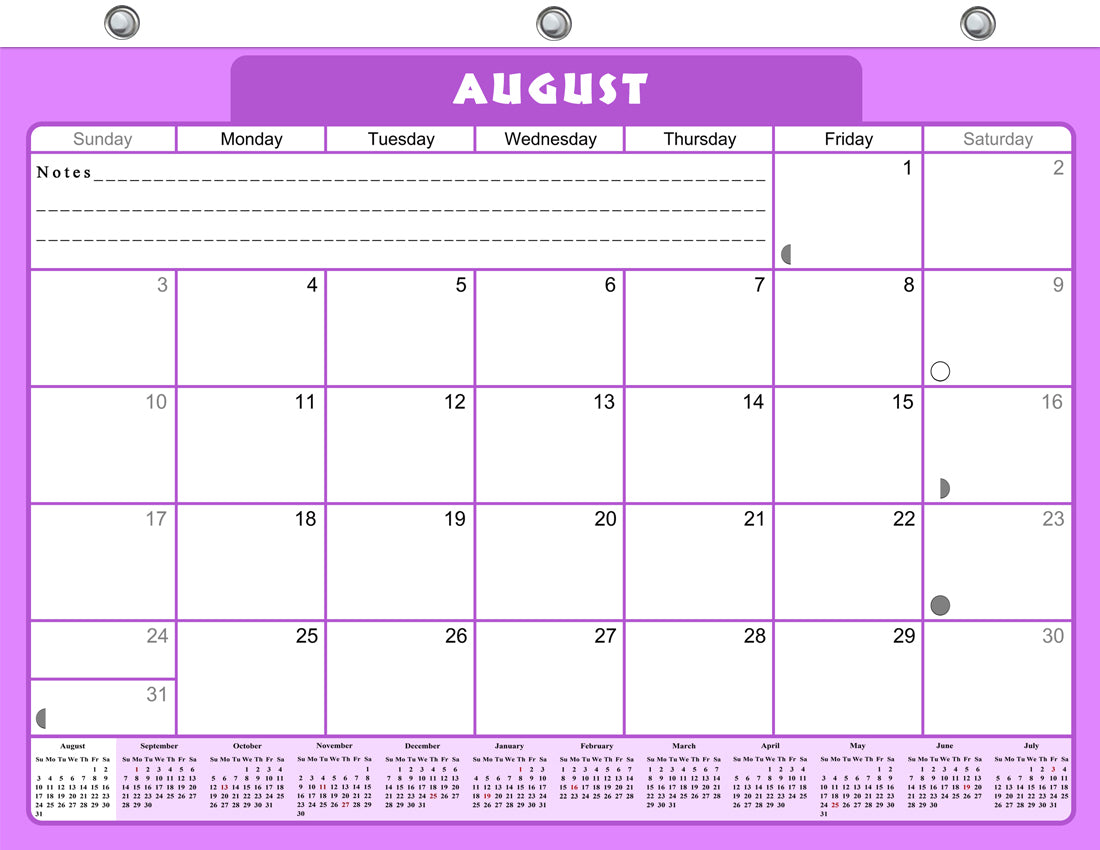2026 - 2027 Academic Year 12 Months Student Calendar / College Planner for 3-Ring Binder, Desk or Wall -School Supplies - Made in USA -v005