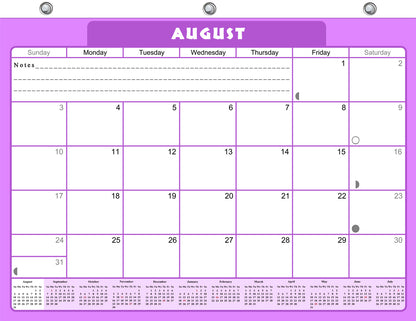 2026 - 2027 Academic Year 12 Months Student Calendar / College Planner for 3-Ring Binder, Desk or Wall -School Supplies - Made in USA -v005