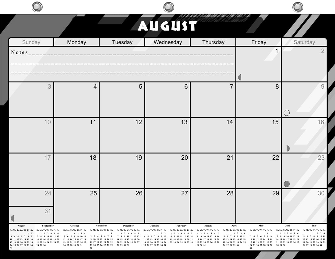 2026 - 2027 Academic Year 12 Months Student Calendar / College Planner for 3-Ring Binder, Desk or Wall -School Supplies - Made in USA- Black&White - (Edition #012)