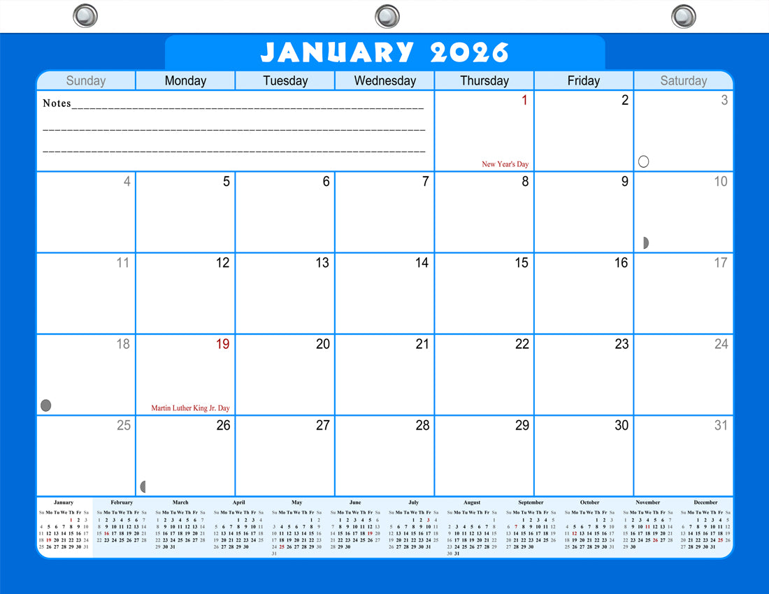 2025 - 2026 Student Calendar/Planner for 3-Ring Binder, Desk, or Wall - v006