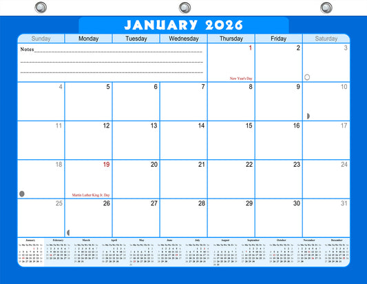 2025 - 2026 Student Calendar/Planner for 3-Ring Binder, Desk, or Wall - v006