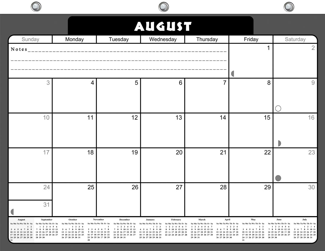 2026 - 2027 Academic Year 12 Months Student Calendar / College Planner for 3-Ring Binder, Desk or Wall -School Supplies - Made in USA -v023