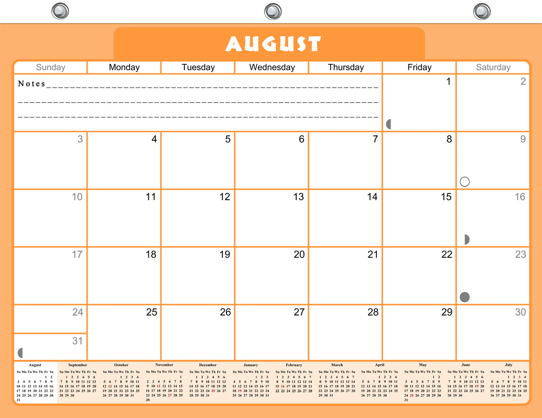 2026 - 2027 Academic Year 12 Months Student Calendar / College Planner for 3-Ring Binder, Desk or Wall -School Supplies - Made in USA -v007