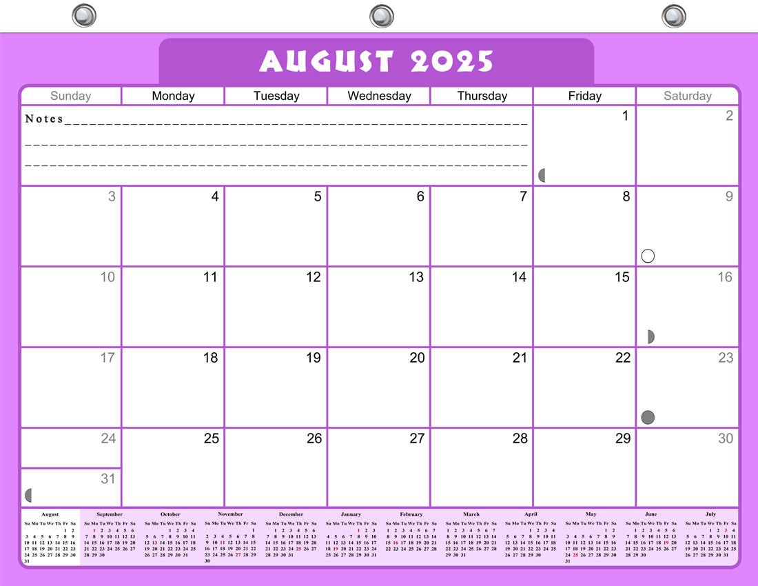 2025 - 2026 Academic Year 12 Months Student Calendar / College Planner for 3-Ring Binder, Desk or Wall -School Supplies - Made in USA -v005